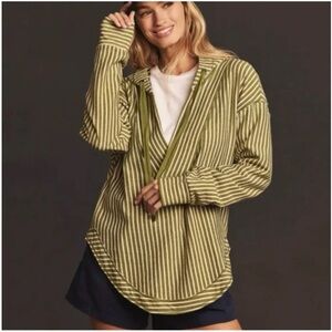 Anthropologie Pilcro Wharfside Hooded Sweatshirt Green Striped Oversized